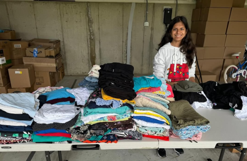 Volunteer Simryn Shah organizing all the donated clothes by season and preparing 25 care packages for our upcoming shipment! All items are getting ready to be sent to the Prince of Peace Church in Marlton!